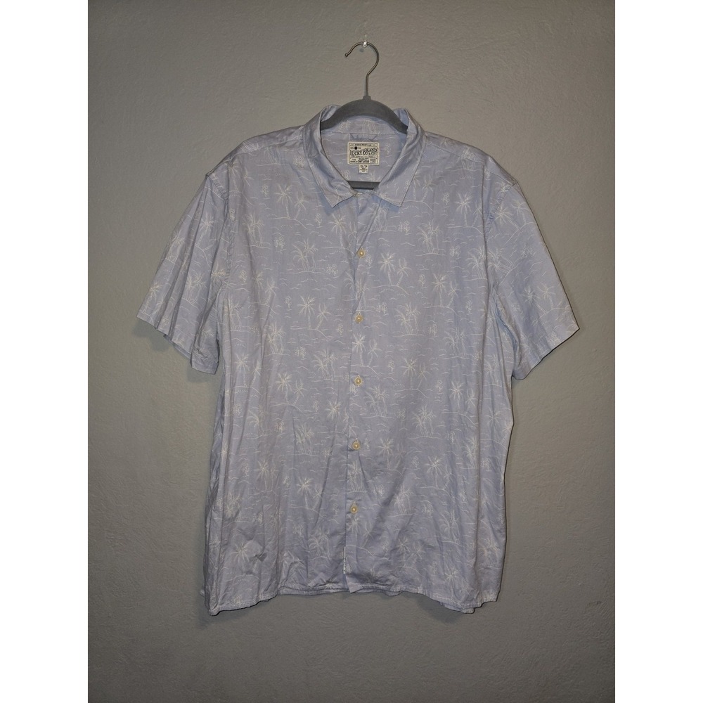 Lucky Brand Mens Short Sleeve Button Up Palm Tree Beach Resort Coastal Sz XL